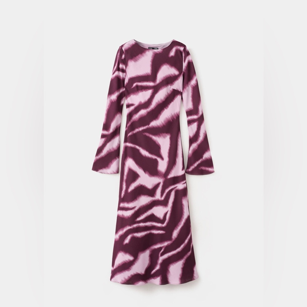 NWT MANGO A-Line Animal-Print Dress in Lilac - Picture 5 of 13